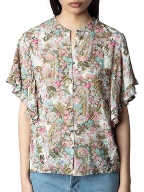 Zadig & Voltaire Tafi Soft Floral Flutter Sleeves Top XS